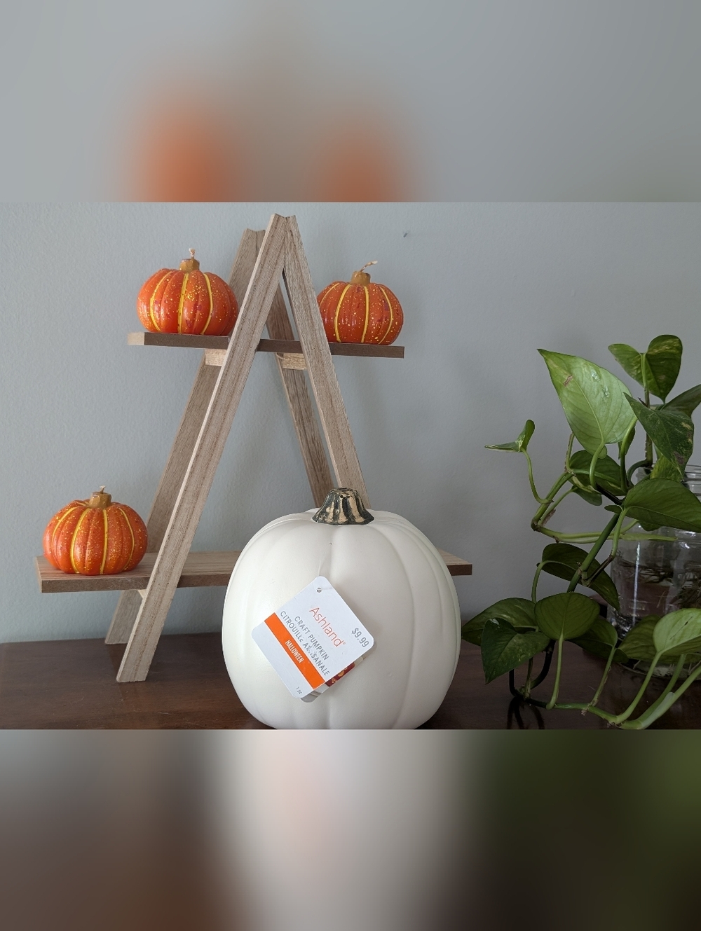 Pumpkin Decor Set | 4 Piece | White Pumpkin & 3 Pumpkin Candles
